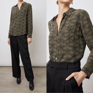 NWT RAILS Kate Silk Shirt in Olive Stargaze